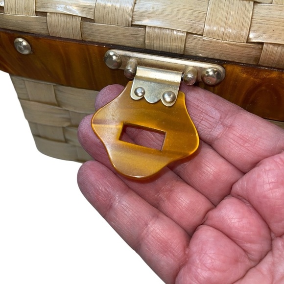 Vintage Lucite Small Bag Tan/Brown Kiss Lock Open Tigers Eye Hinged Open - Picture 8 of 15